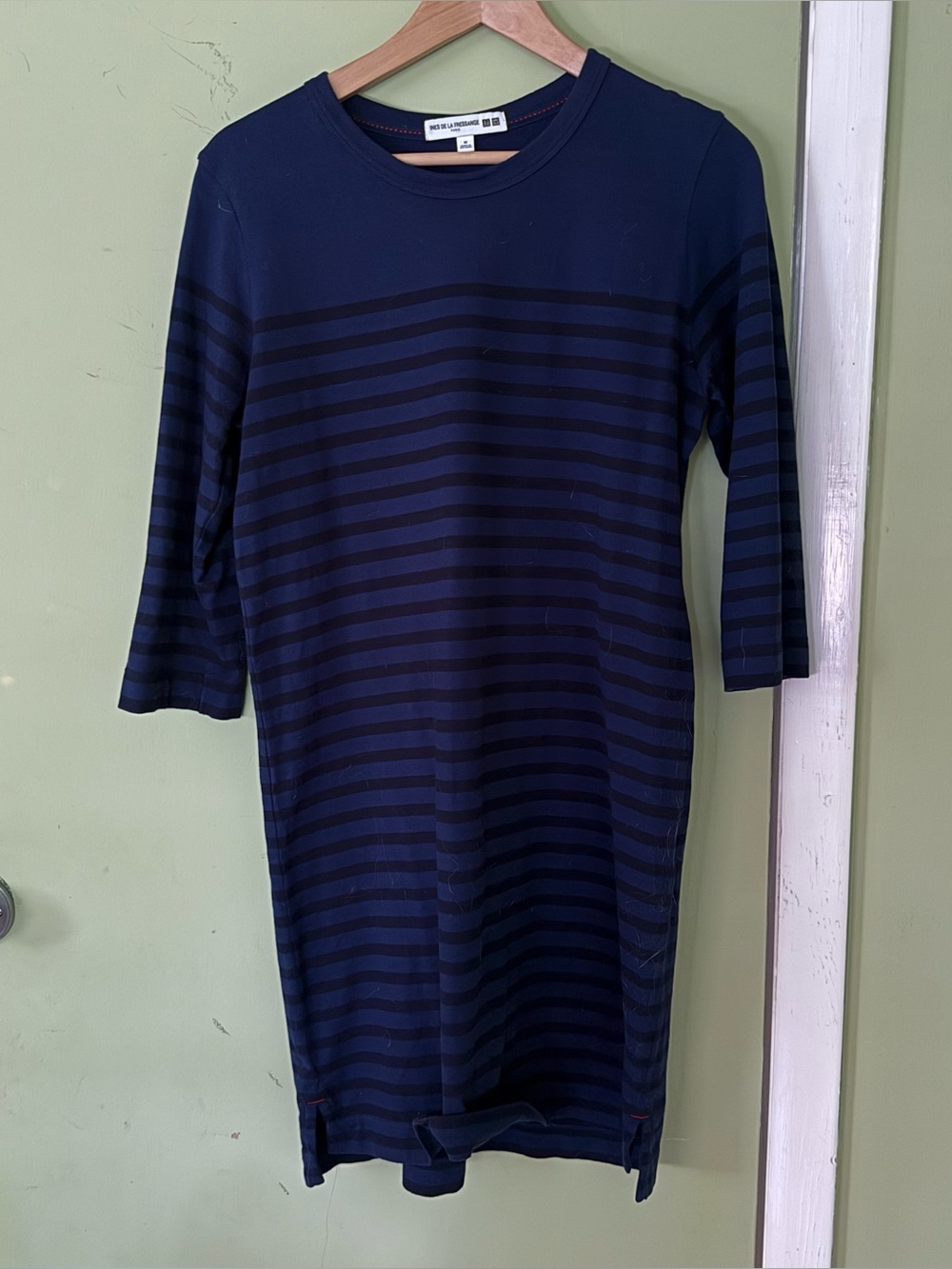 Uniglo x ines des la fressange Navy and Black Striped Midi Shift Dress.